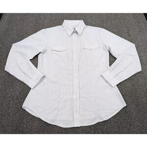 Vintage Roper Western Pearl Snap Button Striped Blue White Shirt LS Size Med